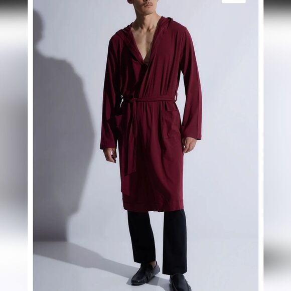 Natori Men Burgundy Hooded Robe sz M - Picture 8 of 15